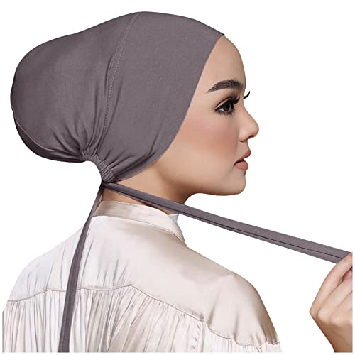 Chiffon Hijab with Undercap Fashion Solid Color Chiffon Head Wraps Under Scarf Caps Muslim Fashion Bandage - color: Dark Gray