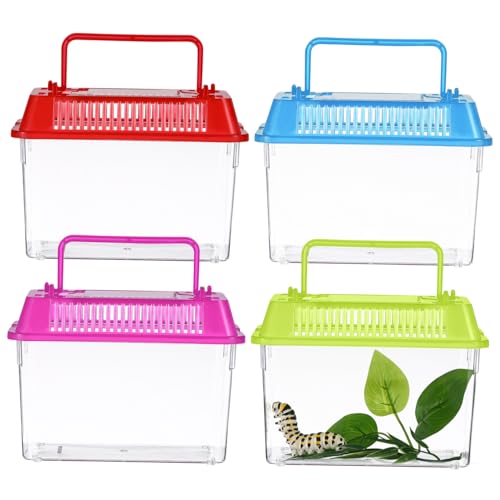 TOYANDONA 4pcs Portable Handheld Aquarium with Handle Turtle Box Feeding Case for Reptiles and for for Shrimp and Tortoise Breeding