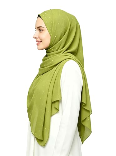 Lina & Lily Sparkle Shimmer Gold Glitter Women's Chiffon Hijab Head Scarf Shawl Wrap Lightweight - color: Lime Green