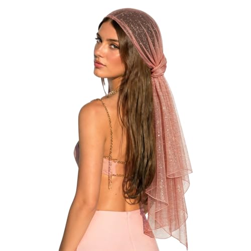 Sequin Scarf for Women Lightweight Mesh Shawl Wrap Bandana Hijab Headscarf for Summer Evening Dress - color: Dustypink
