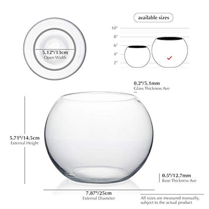 WGV Bowl Glass Vase Bulk, Diameter 8", Height 6", Open Width 5", (Multiple Sizes Choices) Clear Bubble Planter Terrarium Fish Bowl for Wedding Event Home Decor, 6 Pieces (VBW0008A) - size: 8"D 1 Case