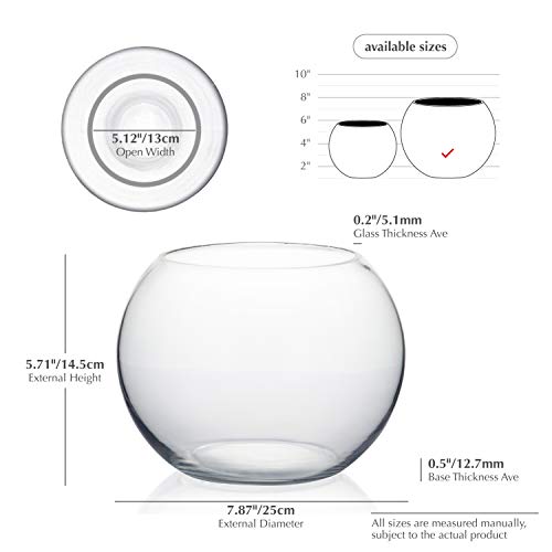 WGVI Bowl Glass Vase, Diameter 8", Height 6", Open Width 5", (Multiple Sizes Choices) Clear Bubble Planter Terrarium Fish Bowl for Wedding Event Home Decor, 1 Piece (VBW0008A) - size: 8"Dx6"H 1 Piece