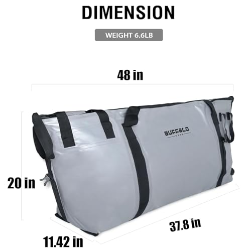 Buffalo Gear Insulated Fish Cooler - 27.5QT 58QT Waterproof Flat Bottom Bag, Leakproof and Fishing Kill Bag - color: Gray-85QT