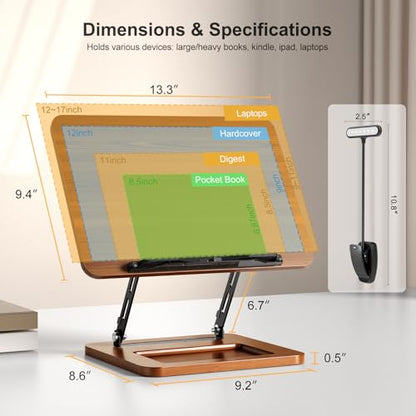 OPTIXCELL Book Stand for Reading with Light, Book Holders for Reading Hands Free, Adjustable Height & Angle, Fits Cookbook Recipe, Textbook, Foldable for Kitchen, Office, School,Gift for Book Lovers - style: Book Stand (Light)