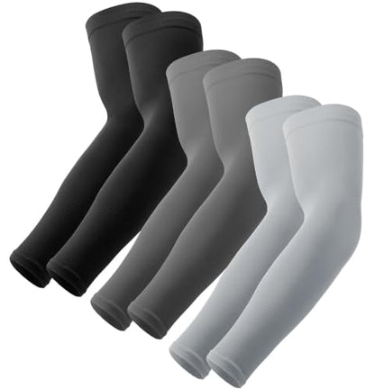 OutdoorEssentials UV Sun Sleeves for Men & Women, Cooling Arm Sleeves UPF 50+ | Golf, Tattoo Cover Up, Sun Protection - color: (3 Pairs): 1 Black, 1 Dark Gray, 1 Light Gray