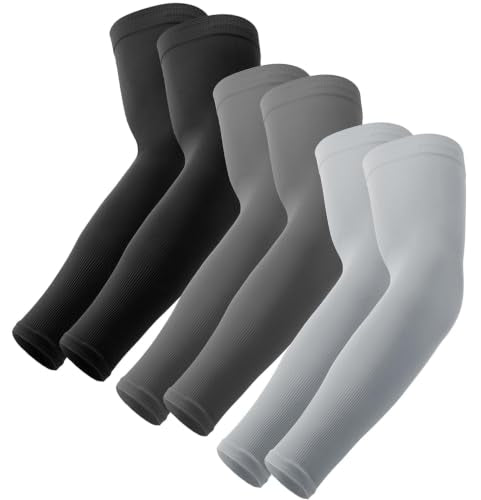 OutdoorEssentials UV Sun Sleeves for Men & Women, Cooling Arm Sleeves UPF 50+ | Golf, Tattoo Cover Up, Sun Protection - color: (3 Pairs): 1 Black, 1 Dark Gray, 1 Light Gray