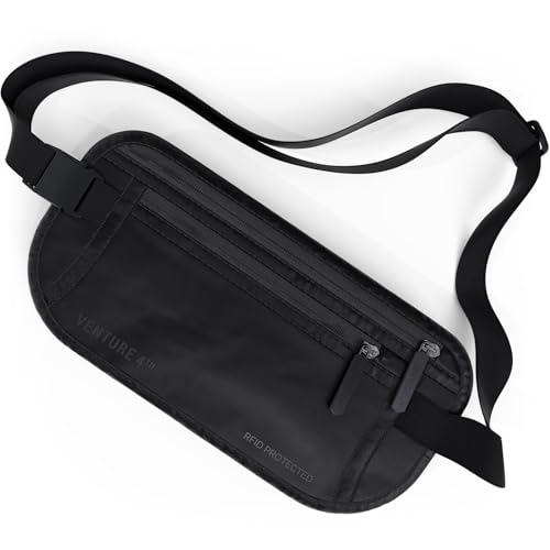 VENTURE 4TH Money Belt for Travel – Slim Hidden Under-Clothes RFID Blocking Anti-Theft Passport Holder & Travel Wallet Pouch for Men & Women to Protect Cash, Cards & Documents (Sleek Black) - color: Sleek Black