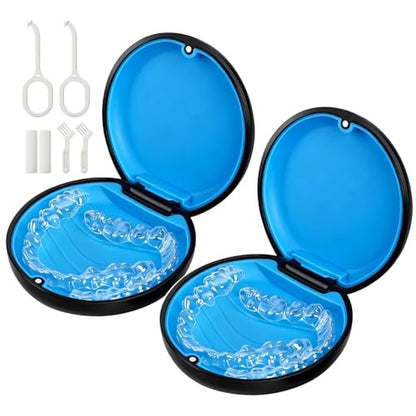 2 Pack Retainer Case, Compatible with Invisalign, Slim Aligner Case with Removal Tool, Aligner Seaters & Brush, Pocket Size Secure Magnetic Closure for Travel - Black - color: 2 Pack - Black