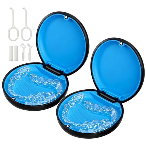 2 Pack Retainer Case, Compatible with Invisalign, Slim Aligner Case with Removal Tool, Aligner Seaters & Brush, Pocket Size Secure Magnetic Closure for Travel - Black - color: 2 Pack - Black