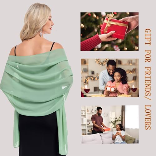 Shawls and Wraps for Evening Dresses Sheer Chiffon Women Elegant Soft Silky Wraps Wedding Bridal Scarf - color: Dusty Sage, size: 79*18‘’