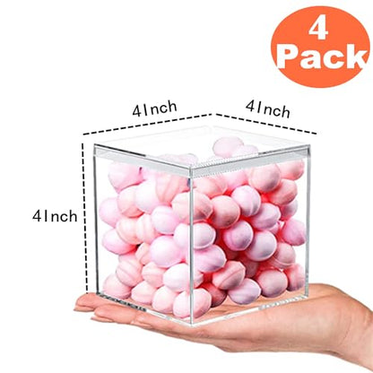 Acrylic Box with Lid Clear Display Box Plastic Square Cube Wedding Candy Box Jewelry Storage Containers Decorative Boxes - size: 4 x 4 x 4 Inch