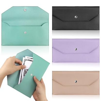 4 Pack PU Leather Cash Envelope Wallets for Women, Reusable Money Envelopes for Budgeting and Organizing Finances, Stylish and Durable Money Management System for Budgeting and Expense Tracking