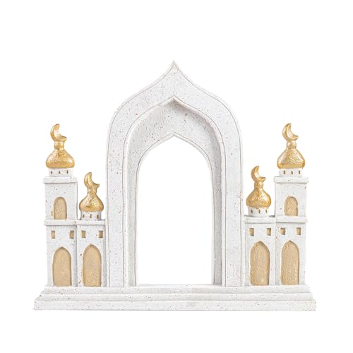 Ramadan Decorations for Home, Islamic Mosque Arch Figurine with Crescent Moon, Eid Mubarak Table Centerpiece, Muslim Home Decor for Ramadan, Eid Al-Fitr, Housewarming Gift,Resin,10.24 x 9.06 Inch