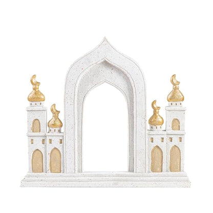 Ramadan Decorations for Home, Islamic Mosque Arch Figurine with Crescent Moon, Eid Mubarak Table Centerpiece, Muslim Home Decor for Ramadan, Eid Al-Fitr, Housewarming Gift,Resin,10.24 x 9.06 Inch