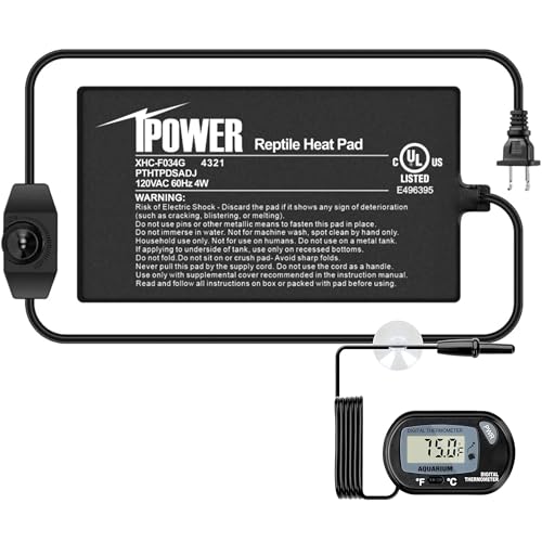 iPower 4 by 7-Inch Reptile Heat Mat with Temperature Adjustable Controller Knob, LCD Digital Aquarium Thermometer, Under Tank Warmer Terrarium Heat Pad for Reptiles and Amphibians - size: 4" x 7", style: Heat Pad with Adjust Knob+ Thermometer