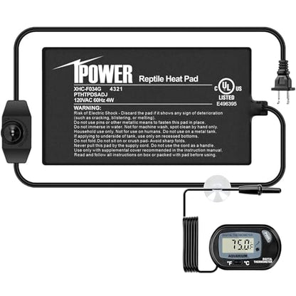 iPower 4 by 7-Inch Reptile Heat Mat with Temperature Adjustable Controller Knob, LCD Digital Aquarium Thermometer, Under Tank Warmer Terrarium Heat Pad for Reptiles and Amphibians - size: 4" x 7", style: Heat Pad with Adjust Knob+ Thermometer