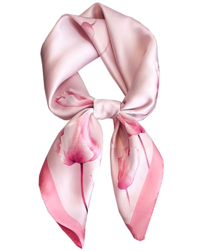 Dailyacc Hair Bandanas Scarf For Women Lightweight Fashion Neck Silk Satin Head Scarves For Sleeping Handbags Scarf - color: 16-pink Tulip/27.5*27.5in