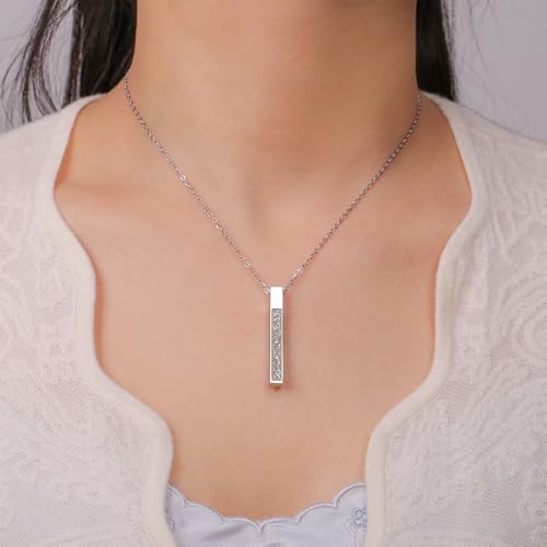 VASSAGO Islamic Ayatul Kursi Necklace for Women Men Stainless Steel/Leather Chain Muslim Allah Arabic 3D Bar Pendant Islam Eid Ramadan Gift Jewelry - color: Silver Ayatul Kursi Necklace