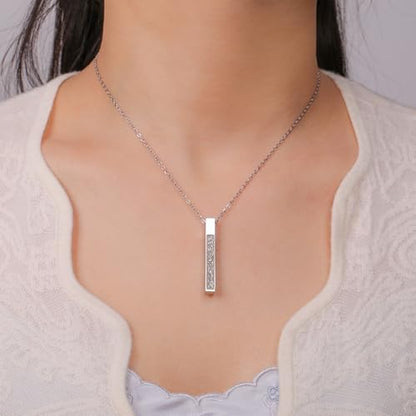 VASSAGO Islamic Ayatul Kursi Necklace for Women Men Stainless Steel/Leather Chain Muslim Allah Arabic 3D Bar Pendant Islam Eid Ramadan Gift Jewelry - color: Silver Ayatul Kursi Necklace
