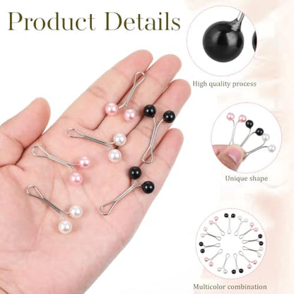 24 Pcs Hijab Clips for Women, Muslim Pearl Scarf Clips - color: Black White Pink