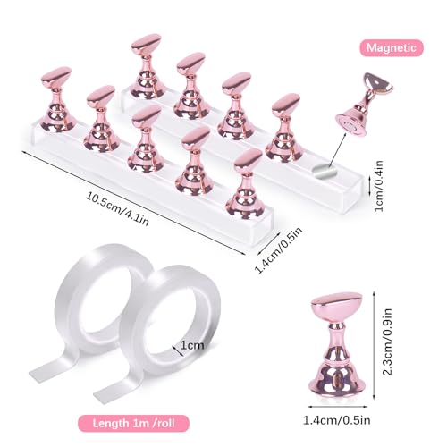 JUSTOTRY 2 Sets Pink Nail Painting Practice Stand With 1M Double-sided Tape Acrylic Fake Nail Art Holder For Press Ons Magnetic Nail Display Design Tools Kit Accessories For Home Diy Salon Supplies - color: Electroplated pink 2PCS