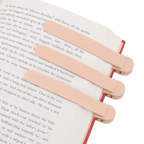 SMUK 3pcs Automatic Silicone Bookmark, Unique Bookmark Page Keeper for Reading Lovers Women Men Kids Teachers, Book Page Holder Markers Clip Book Marks Reading Accessories Gifts - color: 3 Beige
