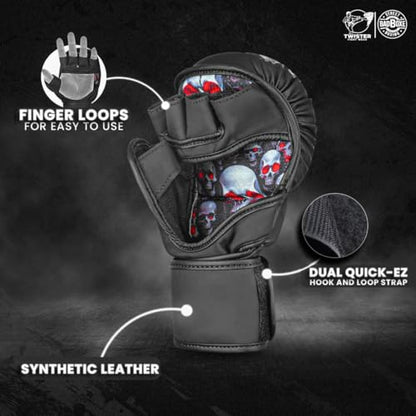 MMA Fighter Grappling Gloves Sparring Gloves Training Gloves - color: Red/Skull, size: Small-Medium
