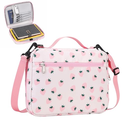 Bible Cover Case for Women Large Bible Cover for Girls Bible Study Supplies Accessories with Handle and Shoulder Strap | Durable - color: Pink-strawberry