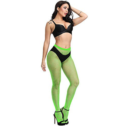 Bestjybt Womens Fishnet Tights High Waist Mesh Fish Net Stockings Pantyhose | Cool Pattern, Sexy, Perfect For Daily Use, Costume Halloween Cospaly, Versatile, Stretchy, Non-Itchy, Great Fit - color: Neon Green