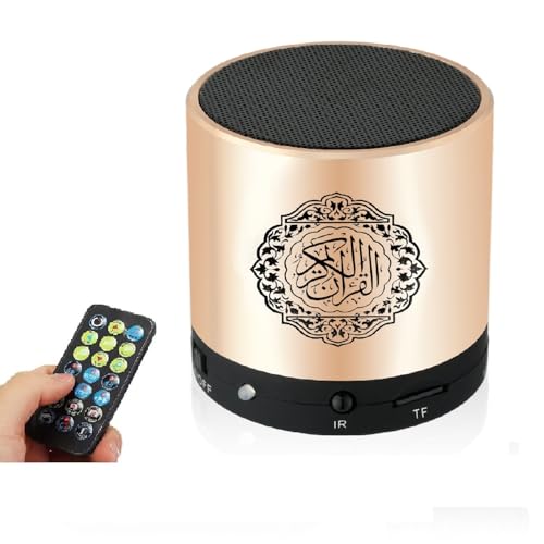 Portable Digital Quran Speaker,Bluetooth Speaker,with Remote Control,MP3 Player,USB Rechargeable,8GB Storage,18 Reciters,15 Translations,Arabic,English,French,Urdu & More (Gold) - color: Gold