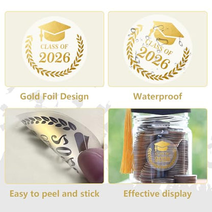 120PCS Graduation Stickers, Class of 2026, Graduation Envelope Seals, Congratulations Graduates, Gold Seals for Certificates, Foil Metallic Seal, Graduation Labels, Graduation Party Favors 1.6 inch - color: 26 Graduation Sticker B