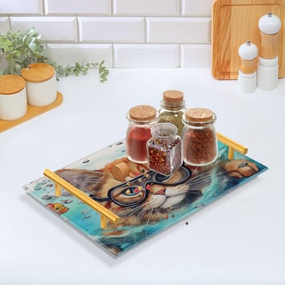 Cat Fish Vanity Tray,Bathroom Tray,Jewelry Storage Dresser Tray Kitchen Sink Toilet Tank Tray Organizer for Candle Plant Perfume Shampoo Towel Home Decor 7.87 * 11.81in 2011087