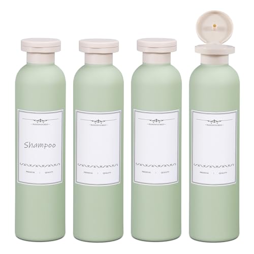 ASEVAT 8.8oz 4Pcs Green Plastic Refillable Travel Shampoo and Conditioner Bottles Plastic Refillable Travel Shampoo Bottles with Flip Cap Shampoo and Conditioner Dispenser - color: Green, size: 8.8oz