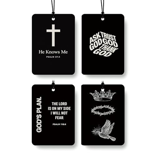 Black Christian Car Air Freshener 4 Pcs Coconut Scented, God Cross Crown Religious Faith Car Accessories Mirror Decor for Women, Christian Hanging Air Freshener for Cars Closet Drawer Books - color: Color-15