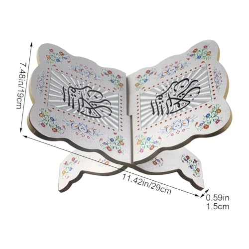 Wooden Foldable Book Holder, Adjustable Hand Carved Stand for Quran Bible, Islamic Muslim Prayer Book Holder, Ramadan Eid Party Ornament Display Rack - color: Silver
