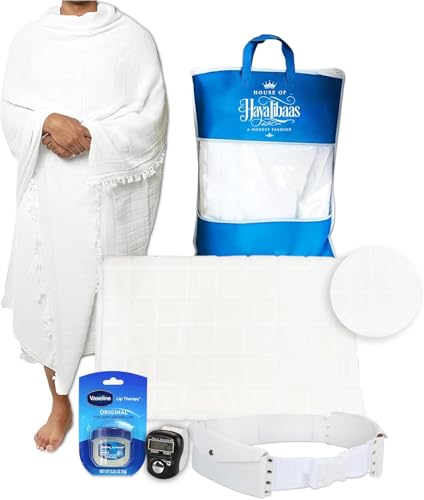 Men’s Ihram 2 Piece Towel Set with Adjustable Belt, Tasbih for Hajj & Umrah
