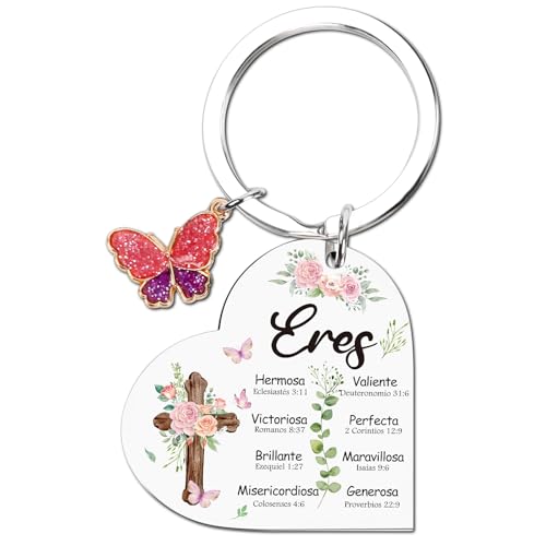 Regalos Cristianos en Español, Regalos Cristianos Llaveros Para Mujer, Spanish Bible Verse Heart Keychain Gifts - color: Heart Shape 01