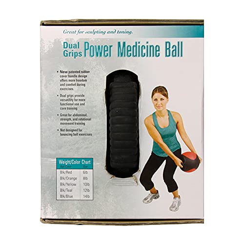 AEROMAT Dual Grip Power Medicine Balls for Abdominal Training and Rotational Movements - 9" Diameter - Weights Color-Coded - style: 14 lbs - Black/Blue