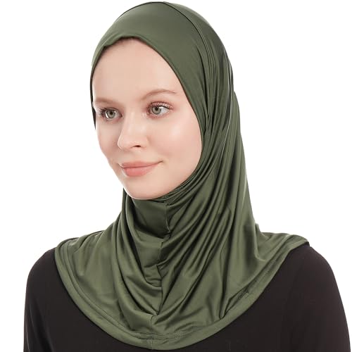 Plain Ready To Wear Amira Hijab for Women - Muslim Instant Amira Jersey Scarf – Soft Muslim One Piece Instant Hijab Headscarf - color: Khaki