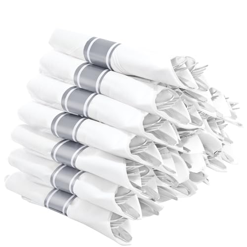 Supernal Pre Rolled Silver Plastic Silverware Set of 30 Wrapped Cutlery,Heavy Duty Disposable Wrapped Cutlery Set for Business Banquets, Weddings, Mother's Day,Graduations & 2026 Events - color: Silver, size: 30 Pack