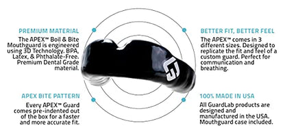 GuardLab APEX Mouthguard w/Case | Football, Basketball, Boxing, Wrestling, Soccer, Karate, Hockey, MMA | Adult & Youth | Pre-Indented for a Precise Fit (APEX/Standard Black, Medium) - color: Black, size: Medium