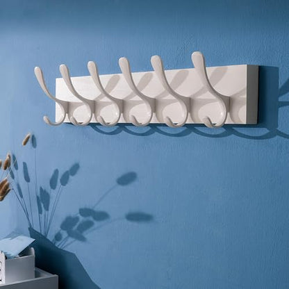 SKOLOO Wall Mount Coat Rack - White Wooden Wall Coat Hooks, Pack of 2, 6 Hooks for Coats, Hats, Clothing, Scarves - color: White(6 Hooks)