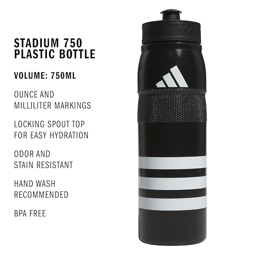 adidas 750 ML (28 oz) Stadium Refillable Plastic Sport Water Bottle - color: Black/White/Black/Black