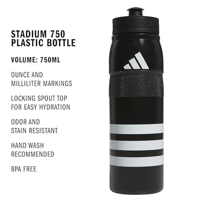 adidas 750 ML (28 oz) Stadium Refillable Plastic Sport Water Bottle - color: Black/White/Black/Black