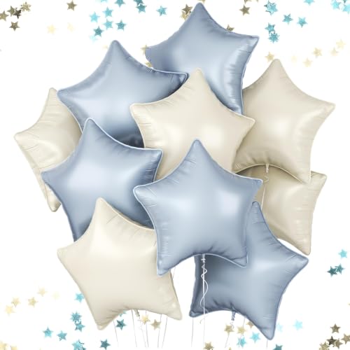 Dusty Blue Star Balloons, 18 Inches Star Foil Balloons for Helium - color: Cream Dusty Blue