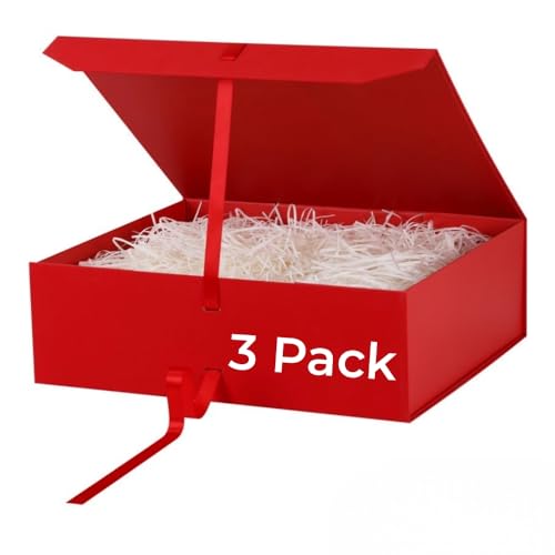 GoooodGift Extra Large Gift Box Red 3 Pack 19x16x6 inch Luxury Gift Box for Presents with Magnetic Closure Lid Collapsible,Birthday,Christmas,Wedding,Contains Shredded Paper Filler - color: Red-19x16x6 Inch (Pack of 3)