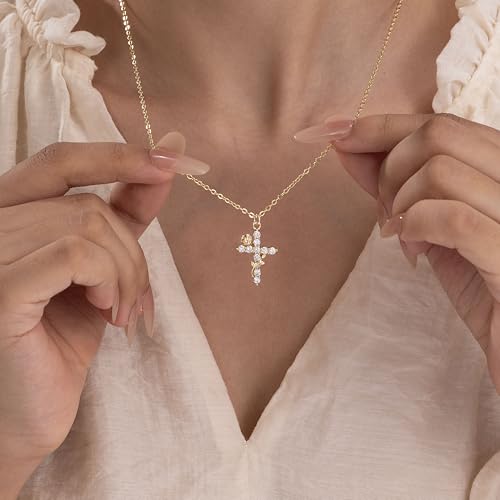 Robaice Upgraded Crown Cross Necklace for Women, 14K Gold Plated - color: C Flower Cross, Gold