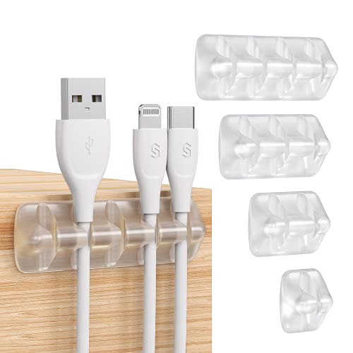 Syncwire Clear Cable Clips - Cord Holders - Self Adhesive Cable Management Organizer - Home, Office, Cubicle, Car, Nightstand, Desk Accessories - Gift Ideas Men, Women, Dad, Mom (5 Packs/15 Slots) | Strong Adhesive, Cable Management Organizer, for Home, O