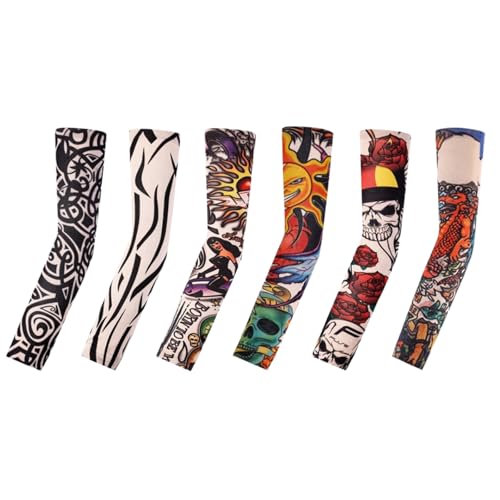 Tattoo Sleeves for Men Women Sun Protection UV Compression Arm Sleeves Breathable Skin Cover for Outdoor Sports - color: 017-6pc