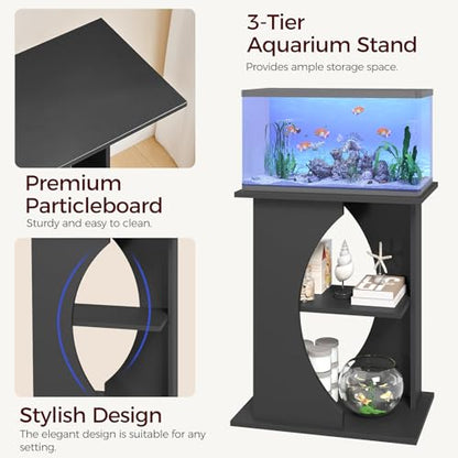 MAHANCRIS 10 Gallon Fish Tank Stand, Wooden Aquarium Stand with 3-Tier Storage Shelves, Heavy Duty Turtle Reptile Terrarium Tank Stand for Home Office, 23.6" L x 11.8" W x 29.9" H, Black FTBK7601 - color: Black